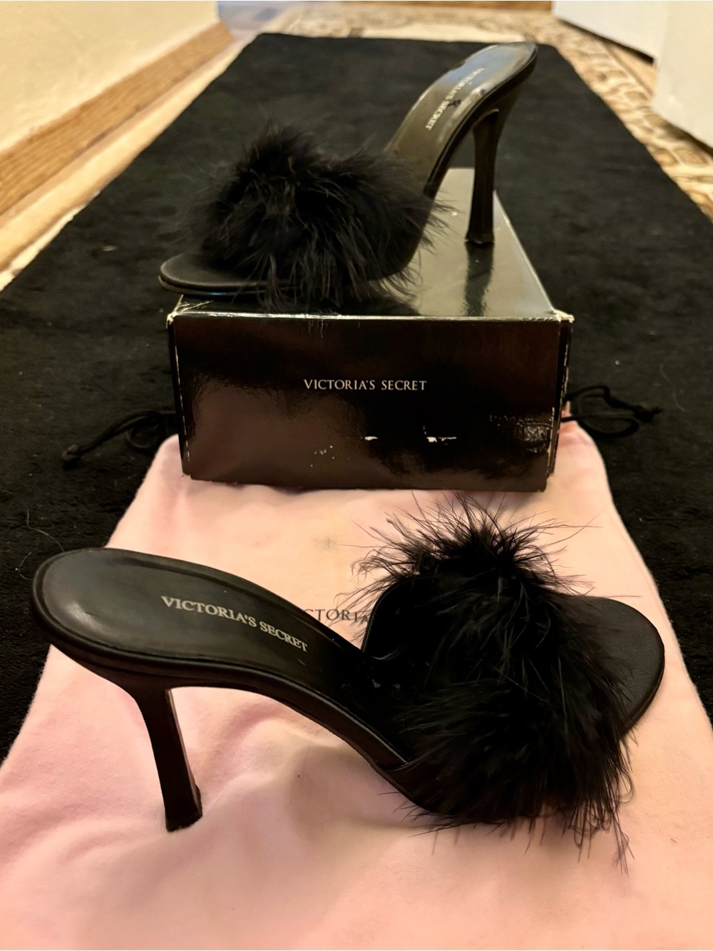 Victoria's Secret Black Feather Slip-On Stiletto Heels